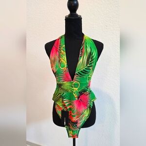 Fashion Nova Tropical Green and Pink Bodysuit